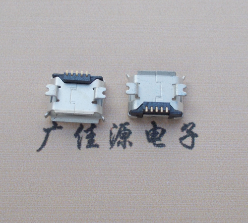 岳阳Micro USB 5PIN接口,B型垫高0.9mm鱼叉脚贴片雾锡卷边