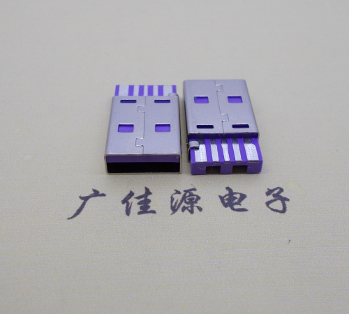 岳阳短路usbA公5p焊线式大电流 紫色胶芯快充插头
