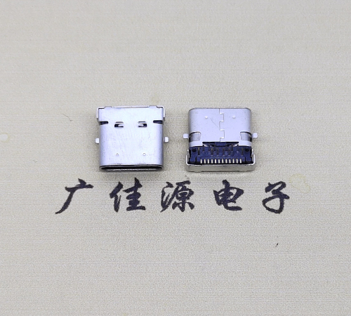 岳阳type c24p板上双壳连接器接口 DIP+SMT L=10.0脚长1.6母头